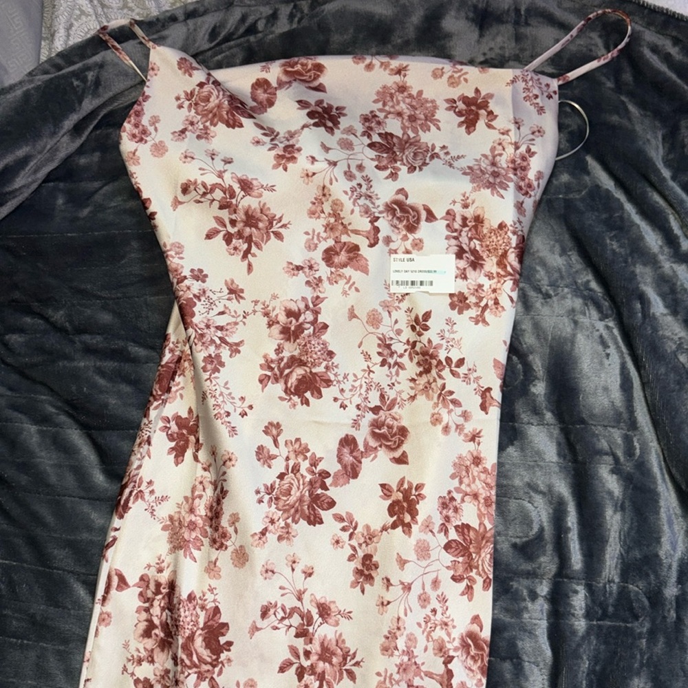 pink and white formal dress NEW with slit and long